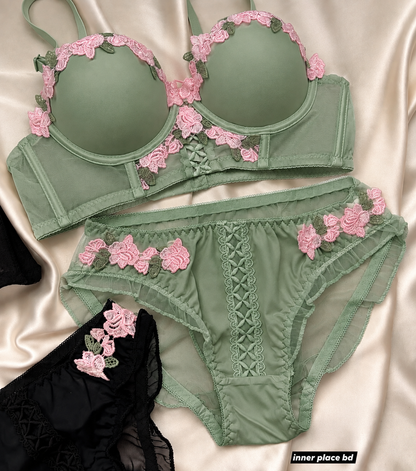 Pack of 3 Rosé Belle™ Floral Lace Lingerie Set