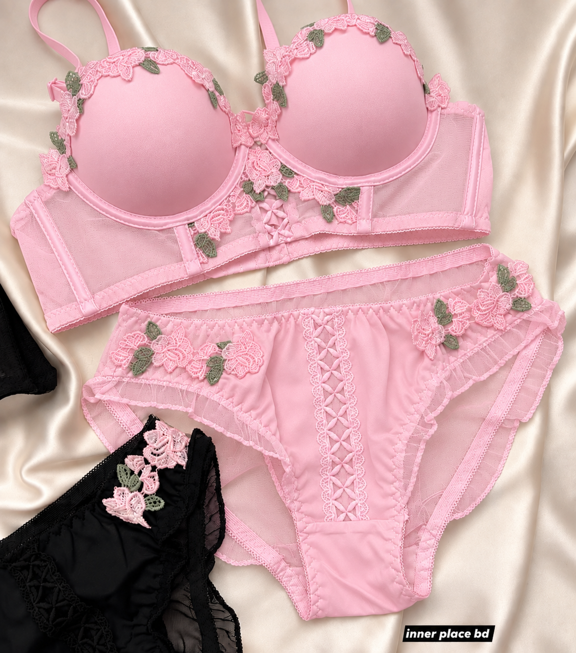 Pack of 3 Rosé Belle™ Floral Lace Lingerie Set