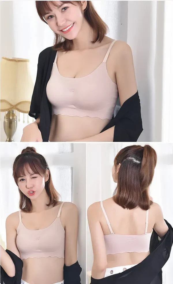 Pack of-2Seamless Bras for Woman Wireless Underwear Ice Silk Removable Padded Bralette Breathable Comfortable One Piece Brassier