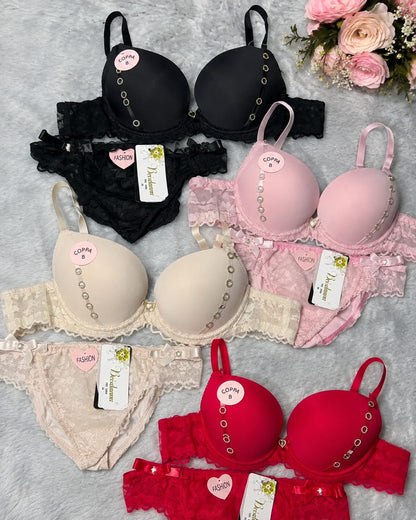 Pack of 3 Elegant Lace Push-Up Bra & Panty Set – Premium Comfort & Stylish Design