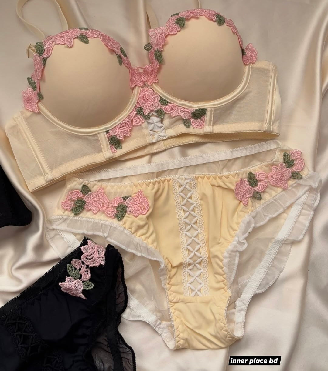 Pack of 3 Rosé Belle™ Floral Lace Lingerie Set
