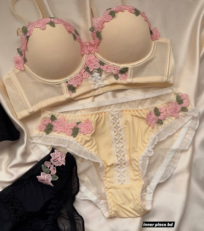 Pack of 3 Rosé Belle™ Floral Lace Lingerie Set