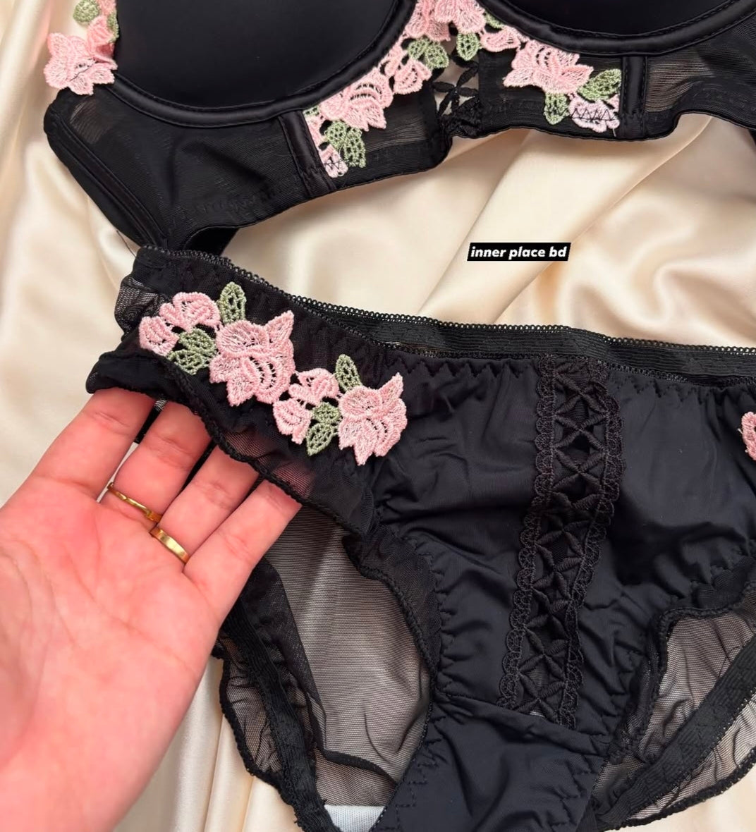 Pack of 3 Rosé Belle™ Floral Lace Lingerie Set