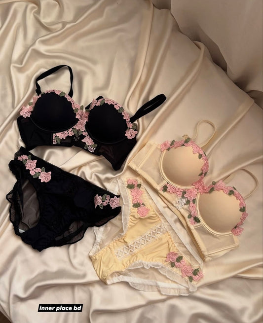 Pack of 3 Rosé Belle™ Floral Lace Lingerie Set